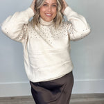 Sequin Embellishment Mock Neck Knitted Sweater-Sweaters and Cardigans- Hometown Style HTS, women's in store and online boutique located in Ingersoll, Ontario