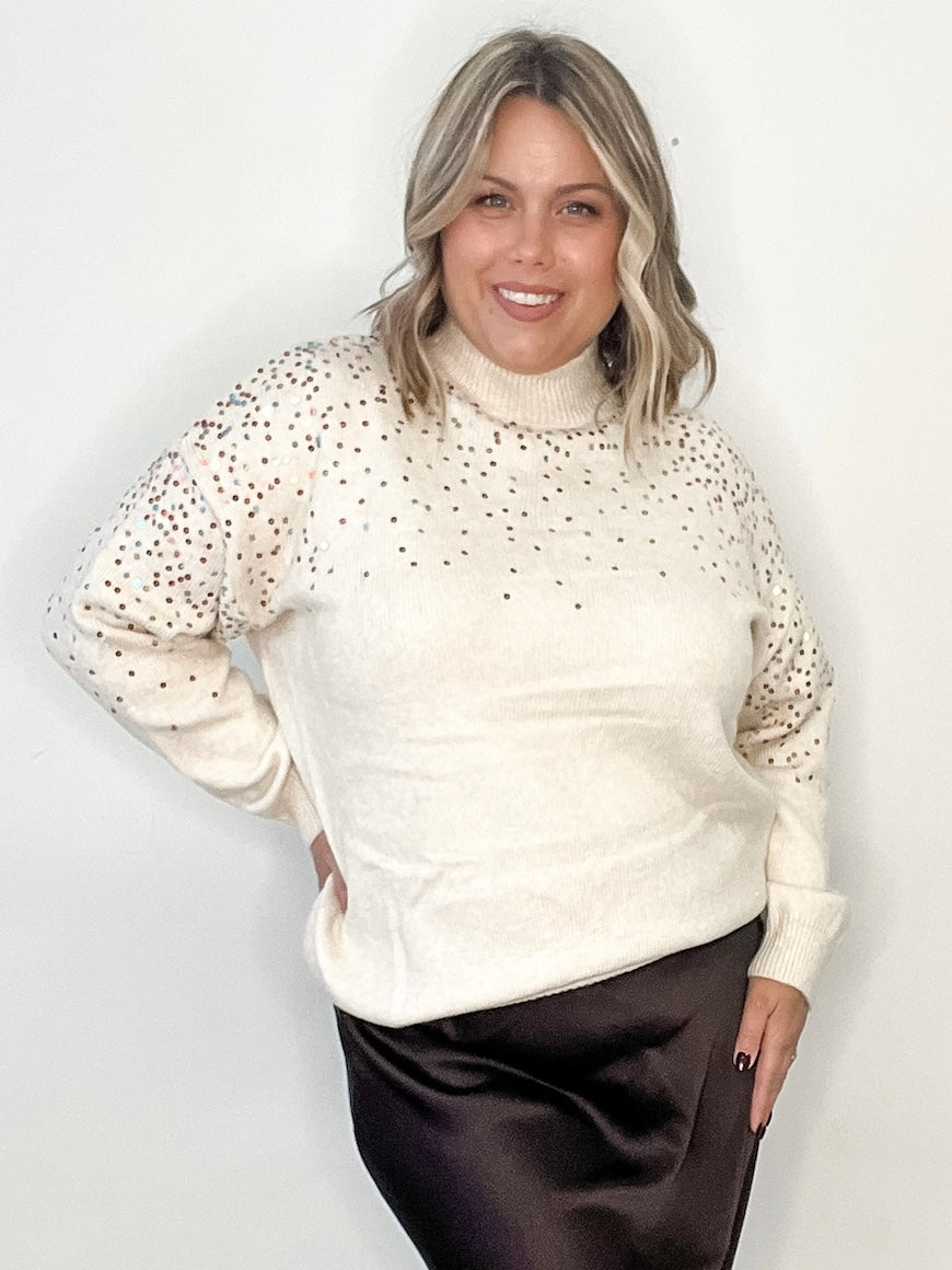 Sequin Embellishment Mock Neck Knitted Sweater-Sweaters and Cardigans- Hometown Style HTS, women's in store and online boutique located in Ingersoll, Ontario