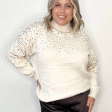 Sequin Embellishment Mock Neck Knitted Sweater-Sweaters and Cardigans- Hometown Style HTS, women's in store and online boutique located in Ingersoll, Ontario