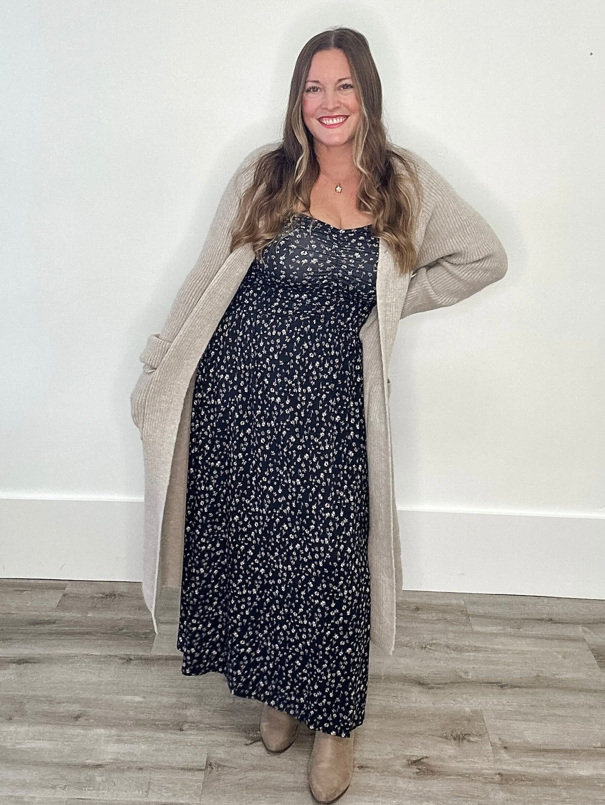 Georgina Ditsy Dress - Black-Casual Dresses- Hometown Style HTS, women's in store and online boutique located in Ingersoll, Ontario