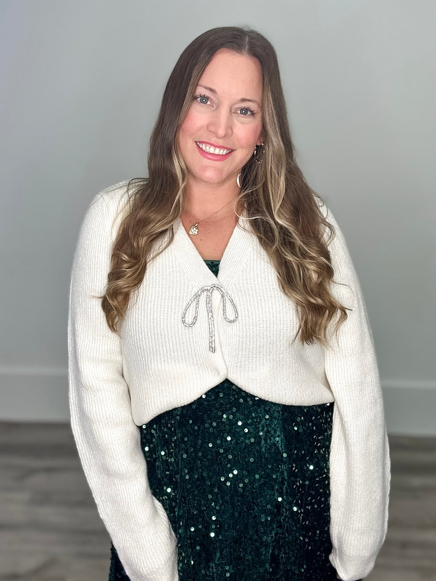 Sparkly Bow Cardigan - Cream-cardigan- Hometown Style HTS, women's in store and online boutique located in Ingersoll, Ontario