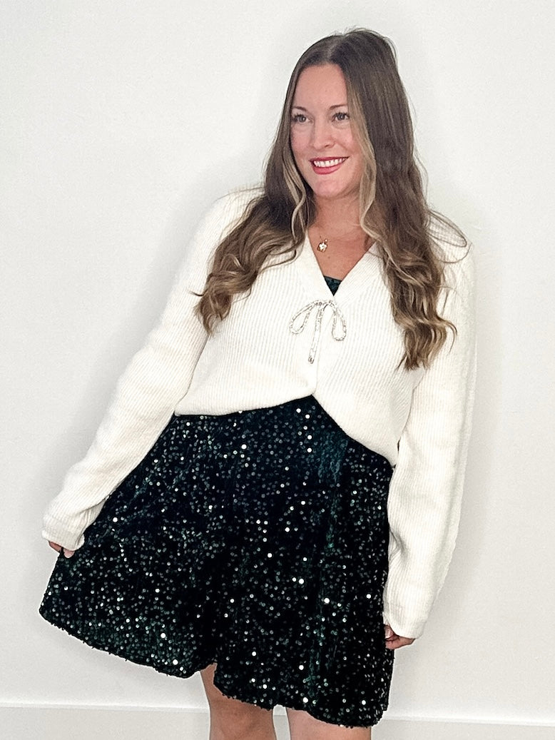 Sparkly Bow Cardigan - Cream-cardigan- Hometown Style HTS, women's in store and online boutique located in Ingersoll, Ontario