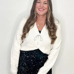 Sparkly Bow Cardigan - Cream-cardigan- Hometown Style HTS, women's in store and online boutique located in Ingersoll, Ontario