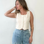 Cotton Button Up Vest - Ecru-vest- Hometown Style HTS, women's in store and online boutique located in Ingersoll, Ontario