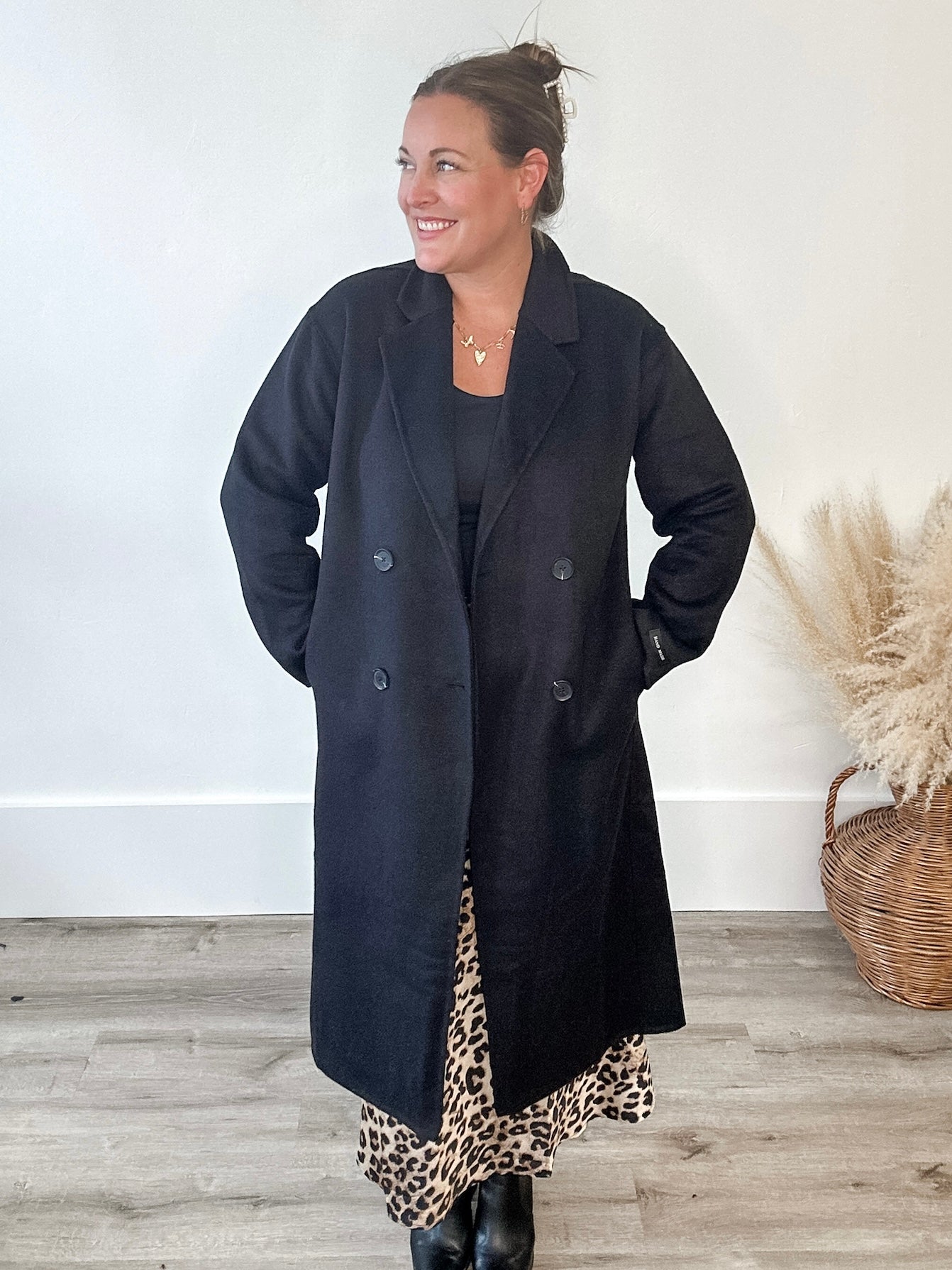 Longline Dress Coat - Black-Coat & Jackets- Hometown Style HTS, women's in store and online boutique located in Ingersoll, Ontario
