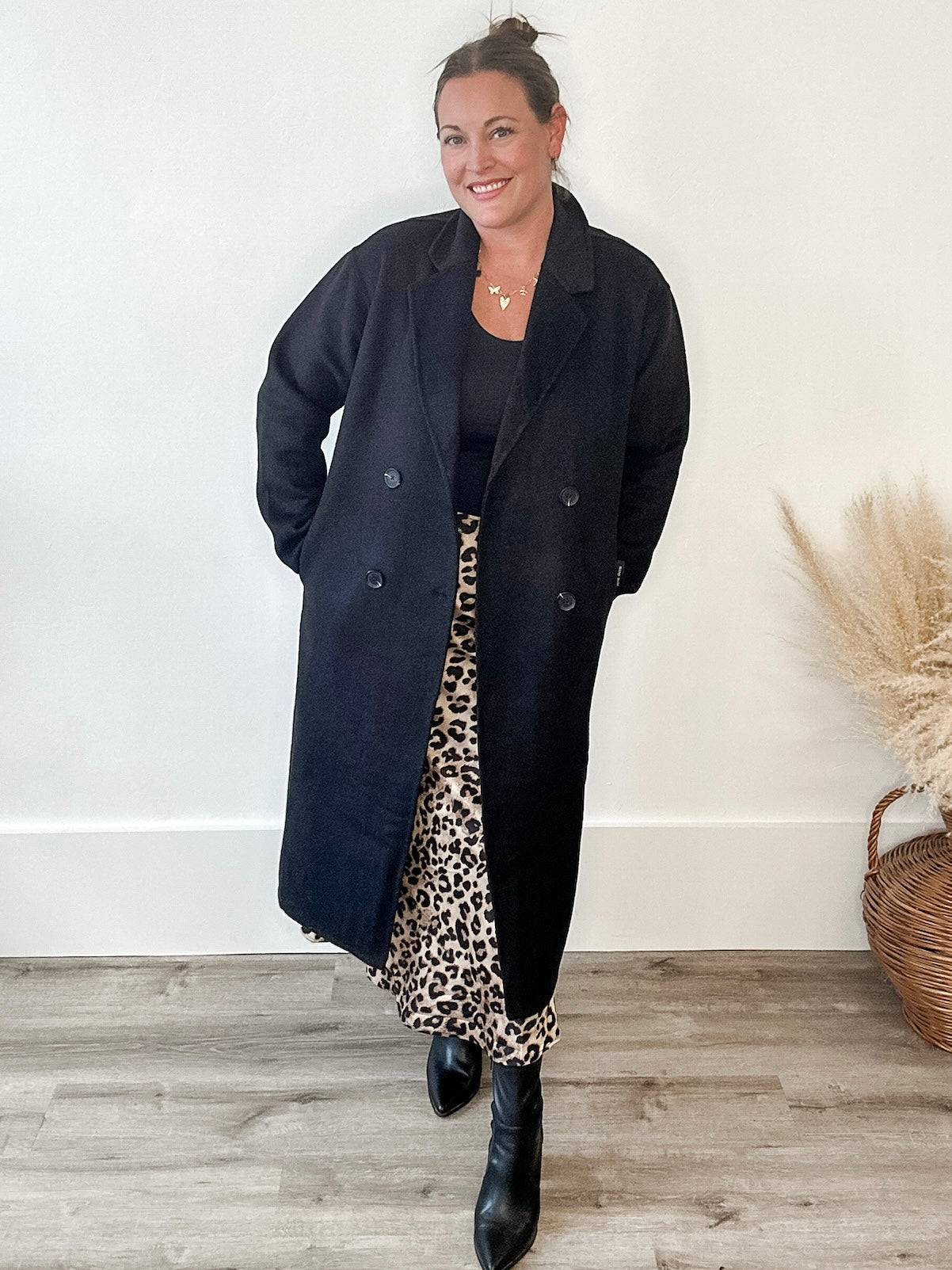Longline Dress Coat - Black-Coat & Jackets- Hometown Style HTS, women's in store and online boutique located in Ingersoll, Ontario