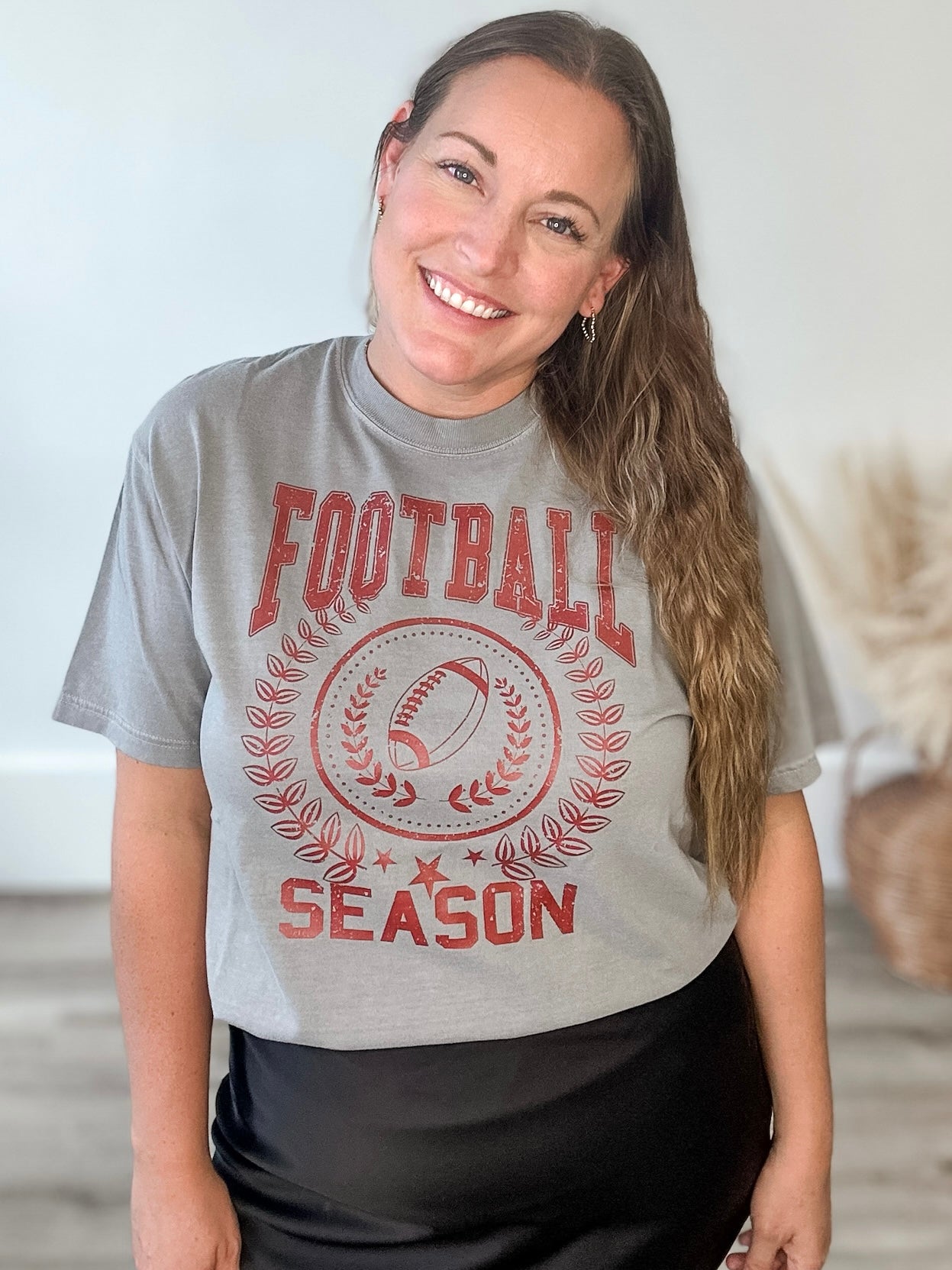 Football Season - Grey-graphic tee- Hometown Style HTS, women's in store and online boutique located in Ingersoll, Ontario