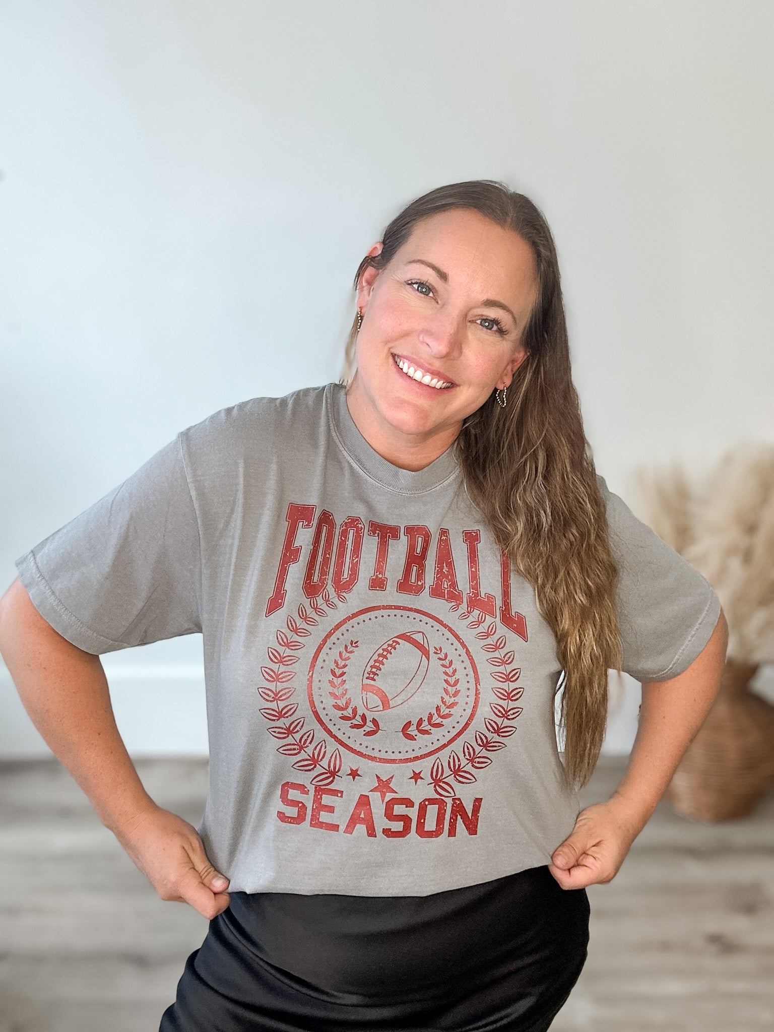 Football Season - Grey-graphic tee- Hometown Style HTS, women's in store and online boutique located in Ingersoll, Ontario