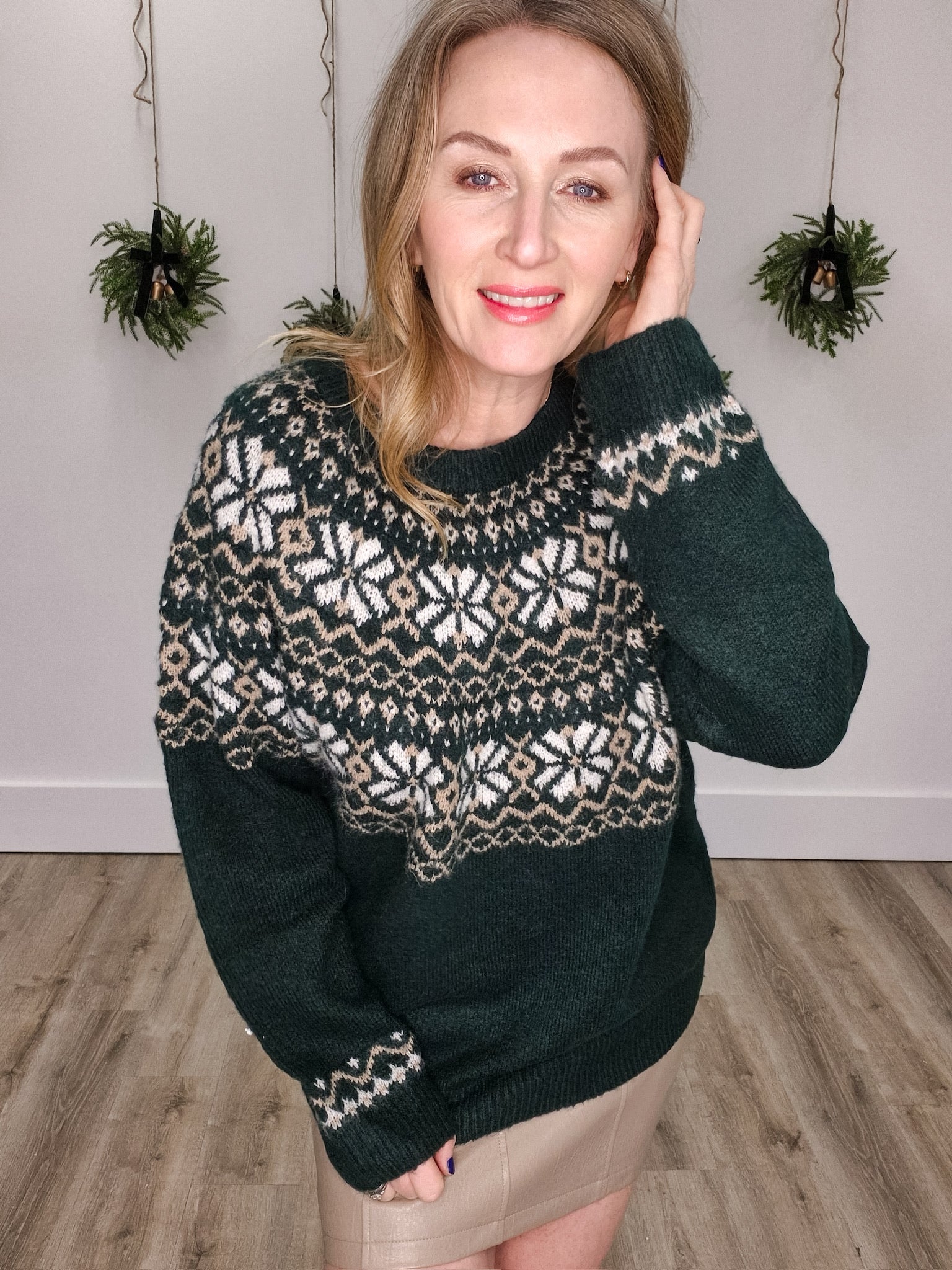 Fair Isle Knit Sweater - Hunter Green-Sweaters and Cardigans- Hometown Style HTS, women's in store and online boutique located in Ingersoll, Ontario