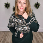 Fair Isle Knit Sweater - Hunter Green-Sweaters and Cardigans- Hometown Style HTS, women's in store and online boutique located in Ingersoll, Ontario