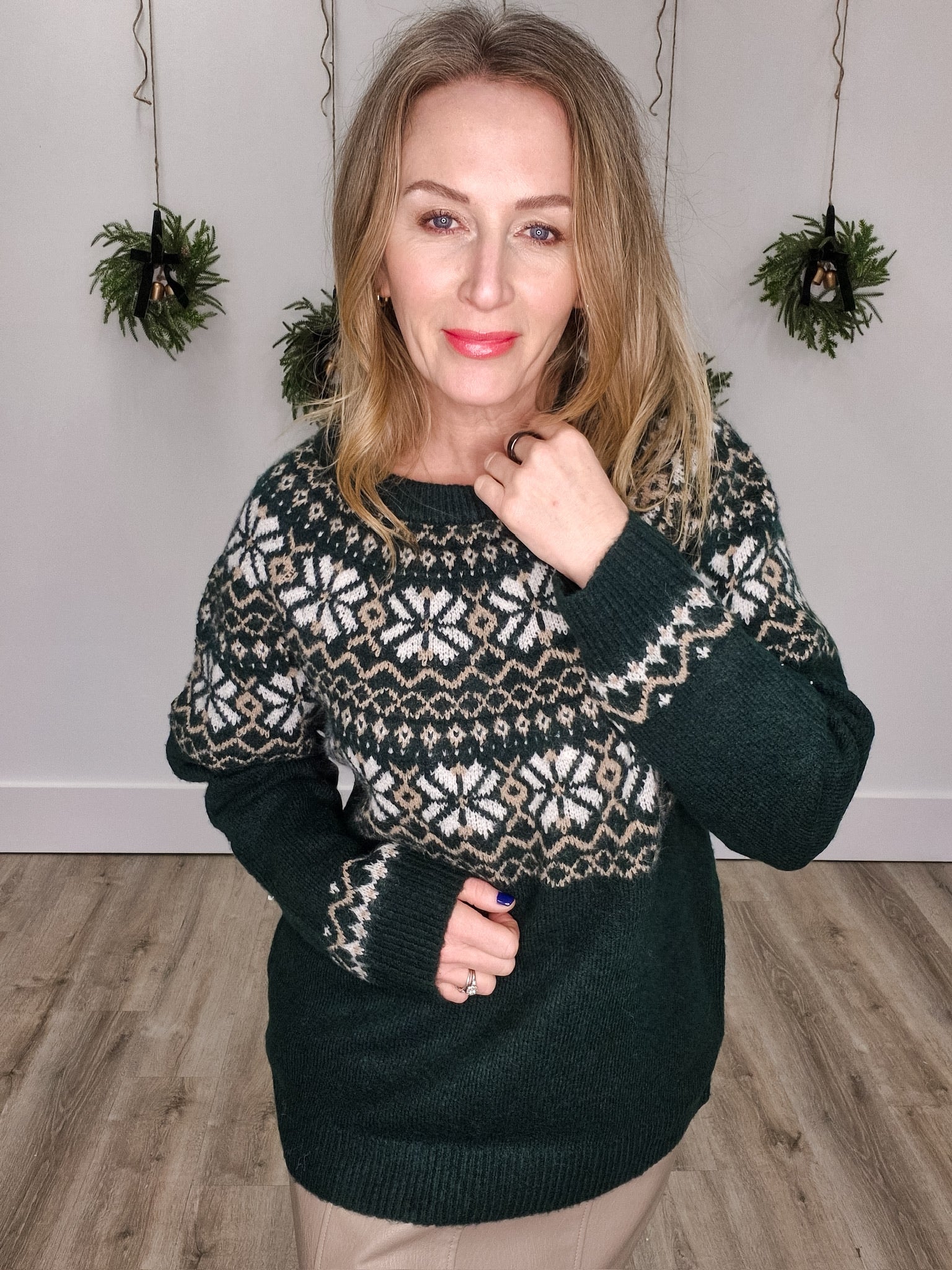 Fair Isle Knit Sweater - Hunter Green-Sweaters and Cardigans- Hometown Style HTS, women's in store and online boutique located in Ingersoll, Ontario