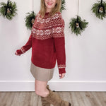 Fair Isle Knit Sweater - Burgundy-Sweaters and Cardigans- Hometown Style HTS, women's in store and online boutique located in Ingersoll, Ontario