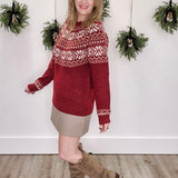 Fair Isle Knit Sweater - Burgundy-Sweaters and Cardigans- Hometown Style HTS, women's in store and online boutique located in Ingersoll, Ontario