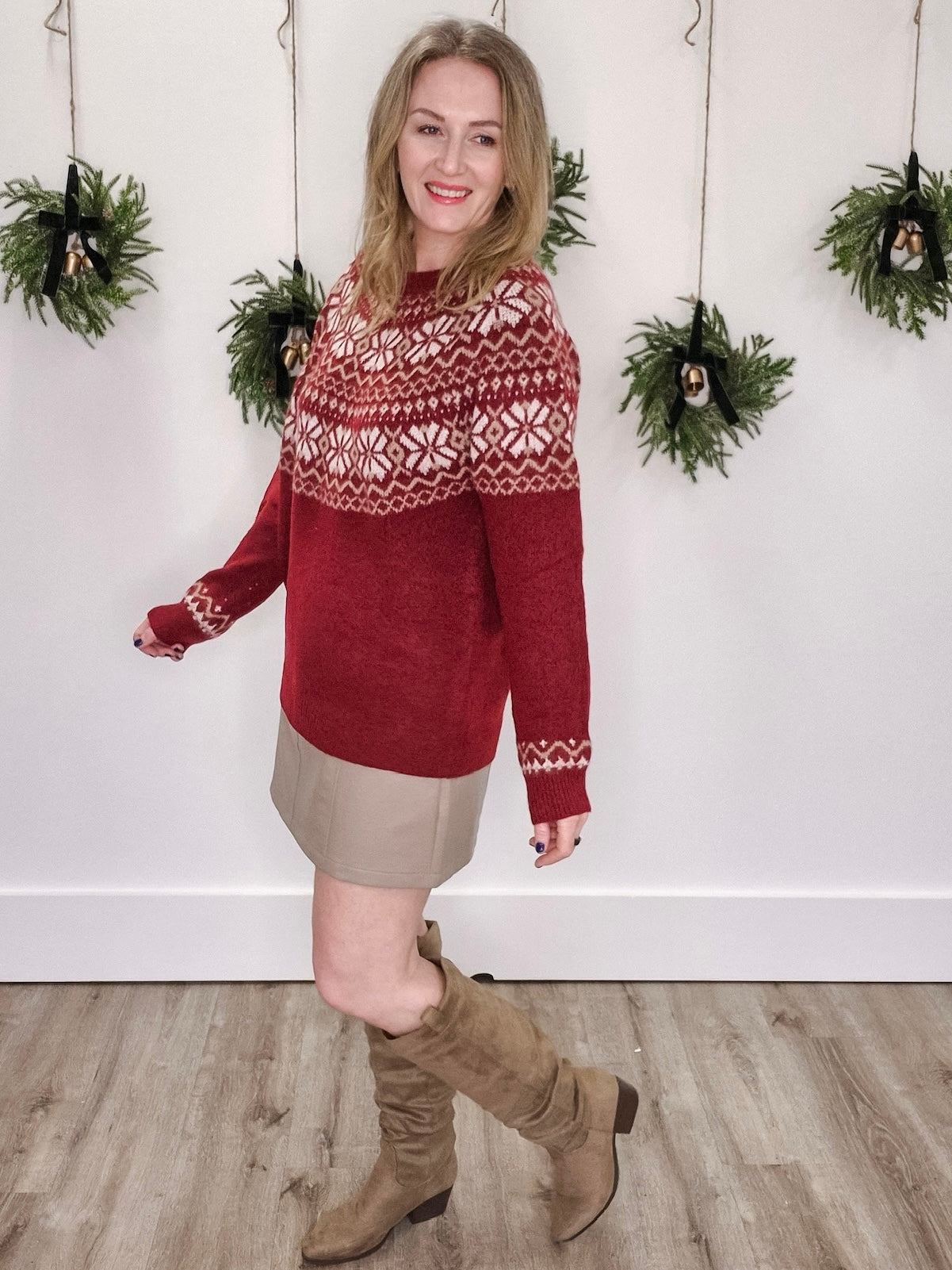 Fair Isle Knit Sweater - Burgundy-Sweaters and Cardigans- Hometown Style HTS, women's in store and online boutique located in Ingersoll, Ontario