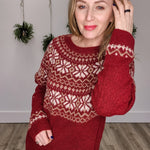 Fair Isle Knit Sweater - Burgundy-Sweaters and Cardigans- Hometown Style HTS, women's in store and online boutique located in Ingersoll, Ontario