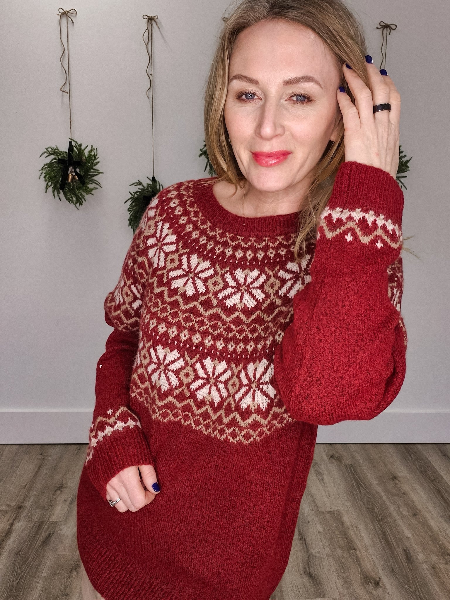 Fair Isle Knit Sweater - Burgundy-Sweaters and Cardigans- Hometown Style HTS, women's in store and online boutique located in Ingersoll, Ontario