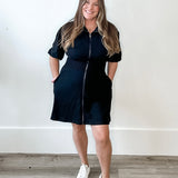 Puff Sleeve Knit Mini Dress - Black-Casual Dresses- Hometown Style HTS, women's in store and online boutique located in Ingersoll, Ontario