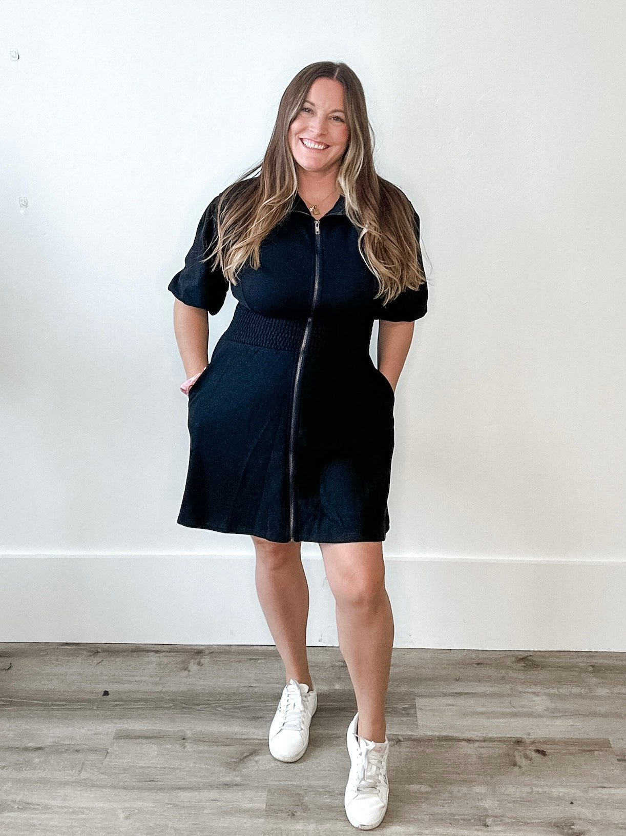 Puff Sleeve Knit Mini Dress - Black-Casual Dresses- Hometown Style HTS, women's in store and online boutique located in Ingersoll, Ontario
