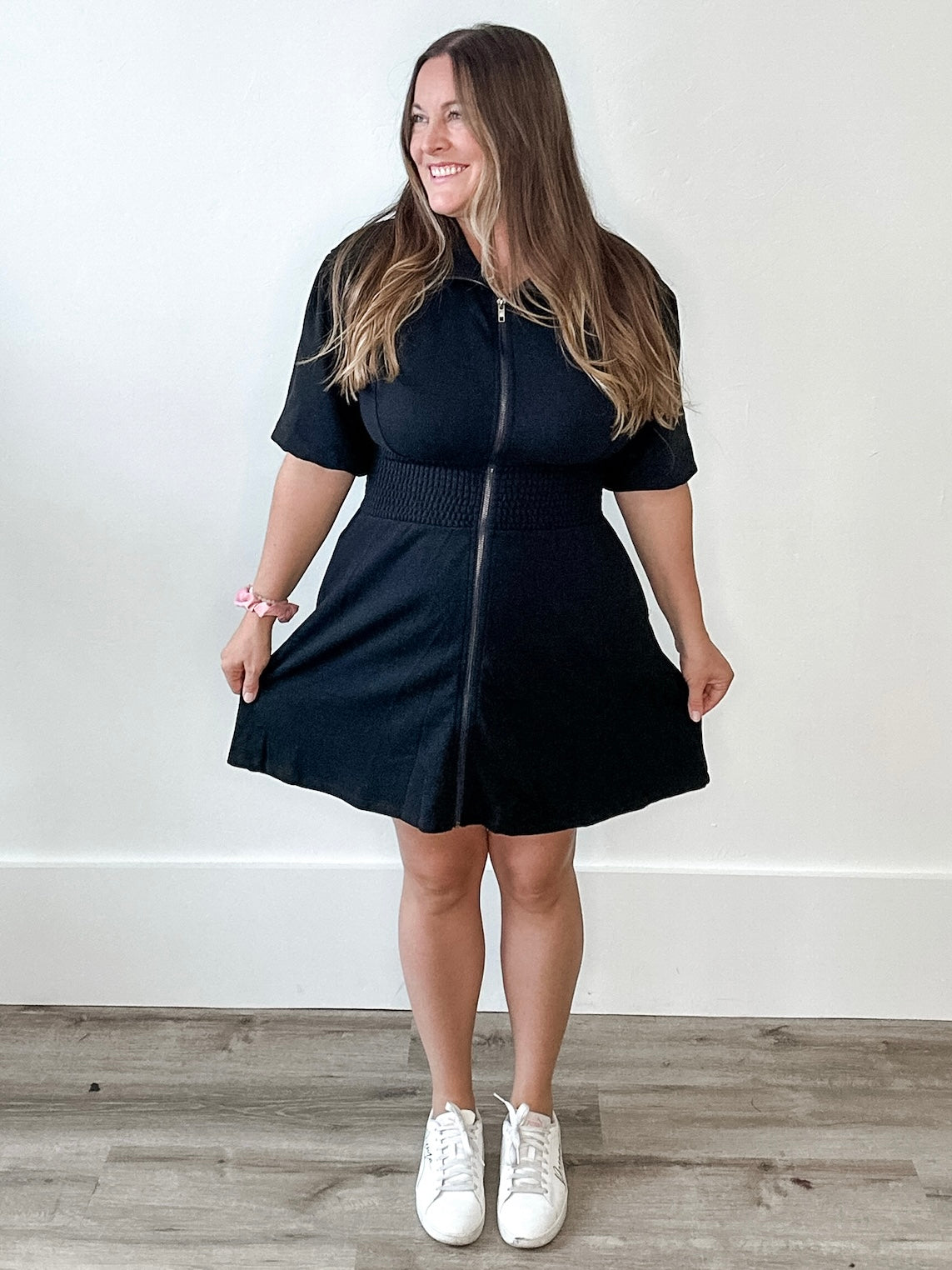 Puff Sleeve Knit Mini Dress - Black-Casual Dresses- Hometown Style HTS, women's in store and online boutique located in Ingersoll, Ontario