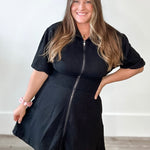 Puff Sleeve Knit Mini Dress - Black-Casual Dresses- Hometown Style HTS, women's in store and online boutique located in Ingersoll, Ontario