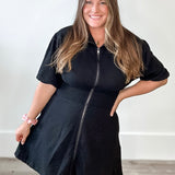 Puff Sleeve Knit Mini Dress - Black-Casual Dresses- Hometown Style HTS, women's in store and online boutique located in Ingersoll, Ontario