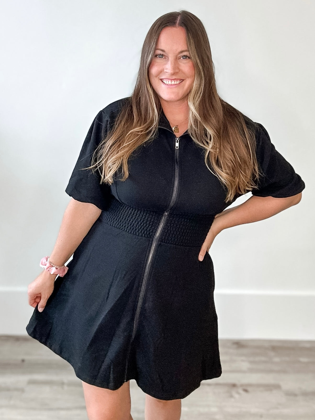 Puff Sleeve Knit Mini Dress - Black-Casual Dresses- Hometown Style HTS, women's in store and online boutique located in Ingersoll, Ontario