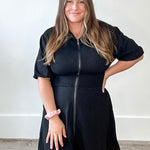Puff Sleeve Knit Mini Dress - Black-Casual Dresses- Hometown Style HTS, women's in store and online boutique located in Ingersoll, Ontario
