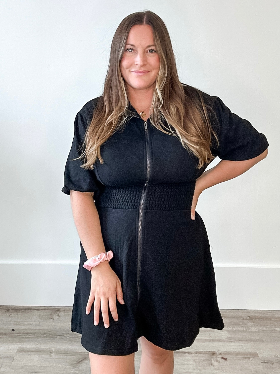 Puff Sleeve Knit Mini Dress - Black-Casual Dresses- Hometown Style HTS, women's in store and online boutique located in Ingersoll, Ontario