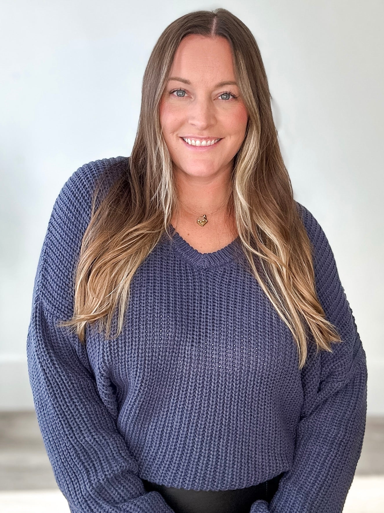 Oversized V Neck Knit Sweater - Midnight Blue-sweater- Hometown Style HTS, women's in store and online boutique located in Ingersoll, Ontario