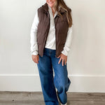 Medium Length Puffer Vest- Brown-Coat & Jackets- Hometown Style HTS, women's in store and online boutique located in Ingersoll, Ontario