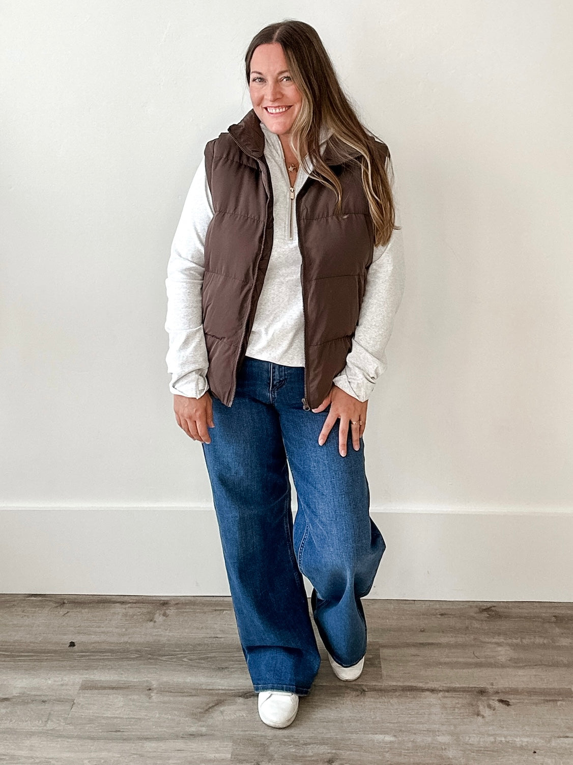 Medium Length Puffer Vest- Brown-Coat & Jackets- Hometown Style HTS, women's in store and online boutique located in Ingersoll, Ontario