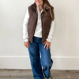 Medium Length Puffer Vest- Brown-Coat & Jackets- Hometown Style HTS, women's in store and online boutique located in Ingersoll, Ontario