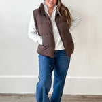 Medium Length Puffer Vest- Brown-Coat & Jackets- Hometown Style HTS, women's in store and online boutique located in Ingersoll, Ontario