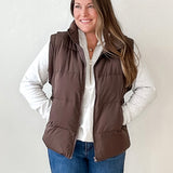 Medium Length Puffer Vest- Brown-Coat & Jackets- Hometown Style HTS, women's in store and online boutique located in Ingersoll, Ontario