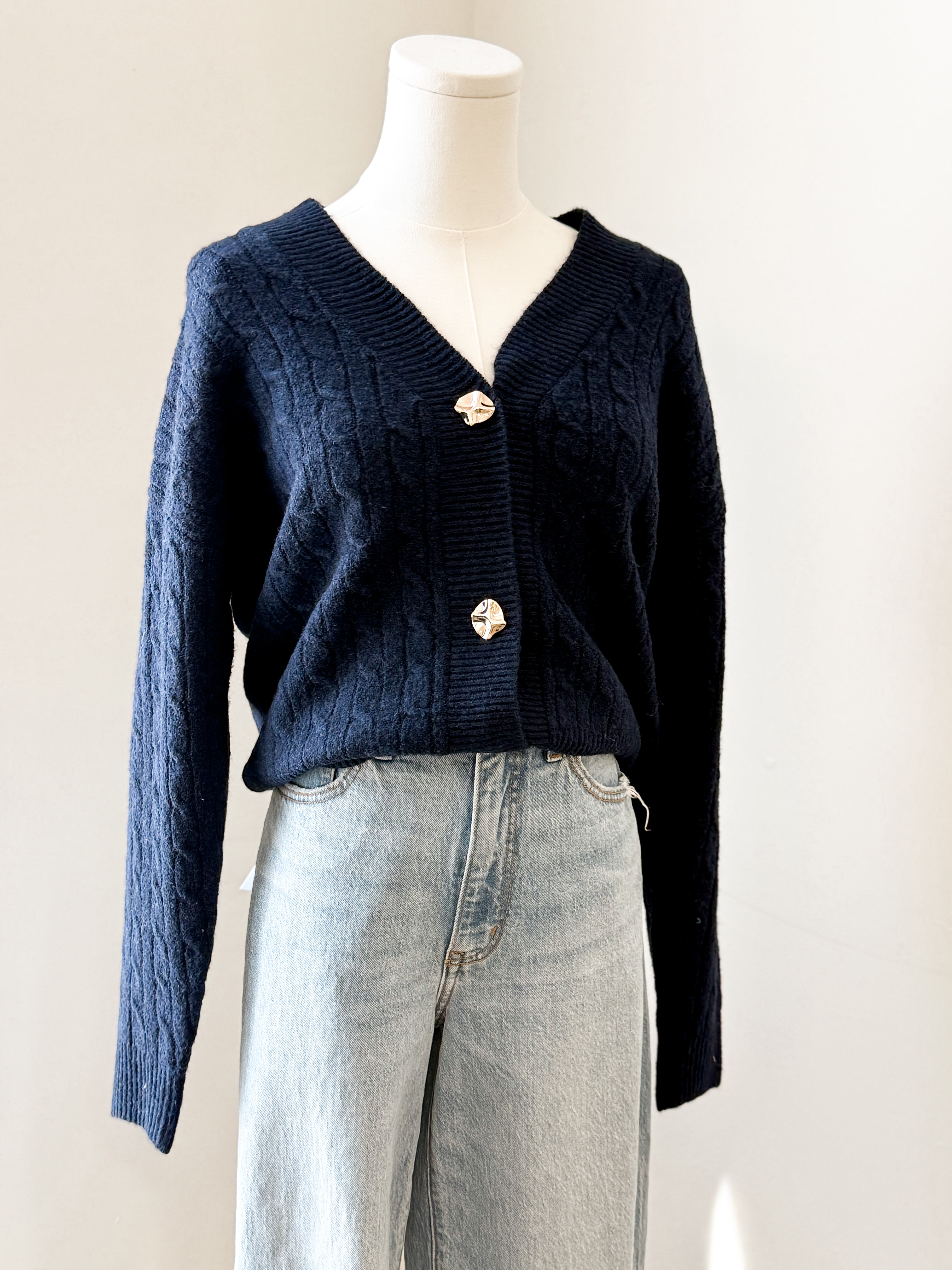 BYMAGRITE CARDIGAN - Dark Sapphire-Sweaters and Cardigans- Hometown Style HTS, women's in store and online boutique located in Ingersoll, Ontario