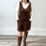 Casual Overall Corduroy Dress - Brown-Casual Dresses- Hometown Style HTS, women's in store and online boutique located in Ingersoll, Ontario