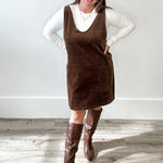 Casual Overall Corduroy Dress - Brown-Casual Dresses- Hometown Style HTS, women's in store and online boutique located in Ingersoll, Ontario