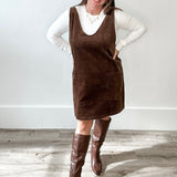 Casual Overall Corduroy Dress - Brown-Casual Dresses- Hometown Style HTS, women's in store and online boutique located in Ingersoll, Ontario