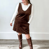 Casual Overall Corduroy Dress - Brown-Casual Dresses- Hometown Style HTS, women's in store and online boutique located in Ingersoll, Ontario