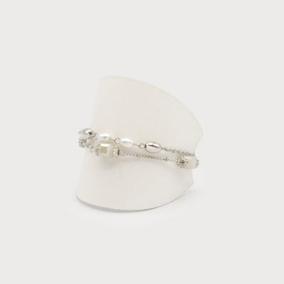 Two Row Bracelet with Imitation Pearls-Accessories- Hometown Style HTS, women's in store and online boutique located in Ingersoll, Ontario