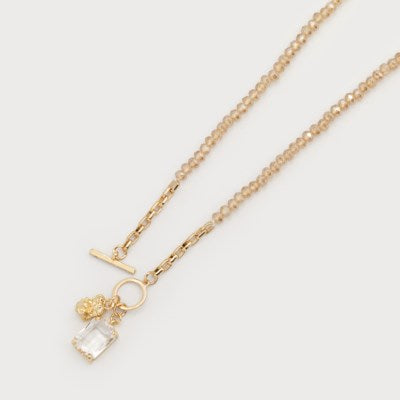 Glass Beads Necklace with Crystal Piece-Accessories- Hometown Style HTS, women's in store and online boutique located in Ingersoll, Ontario