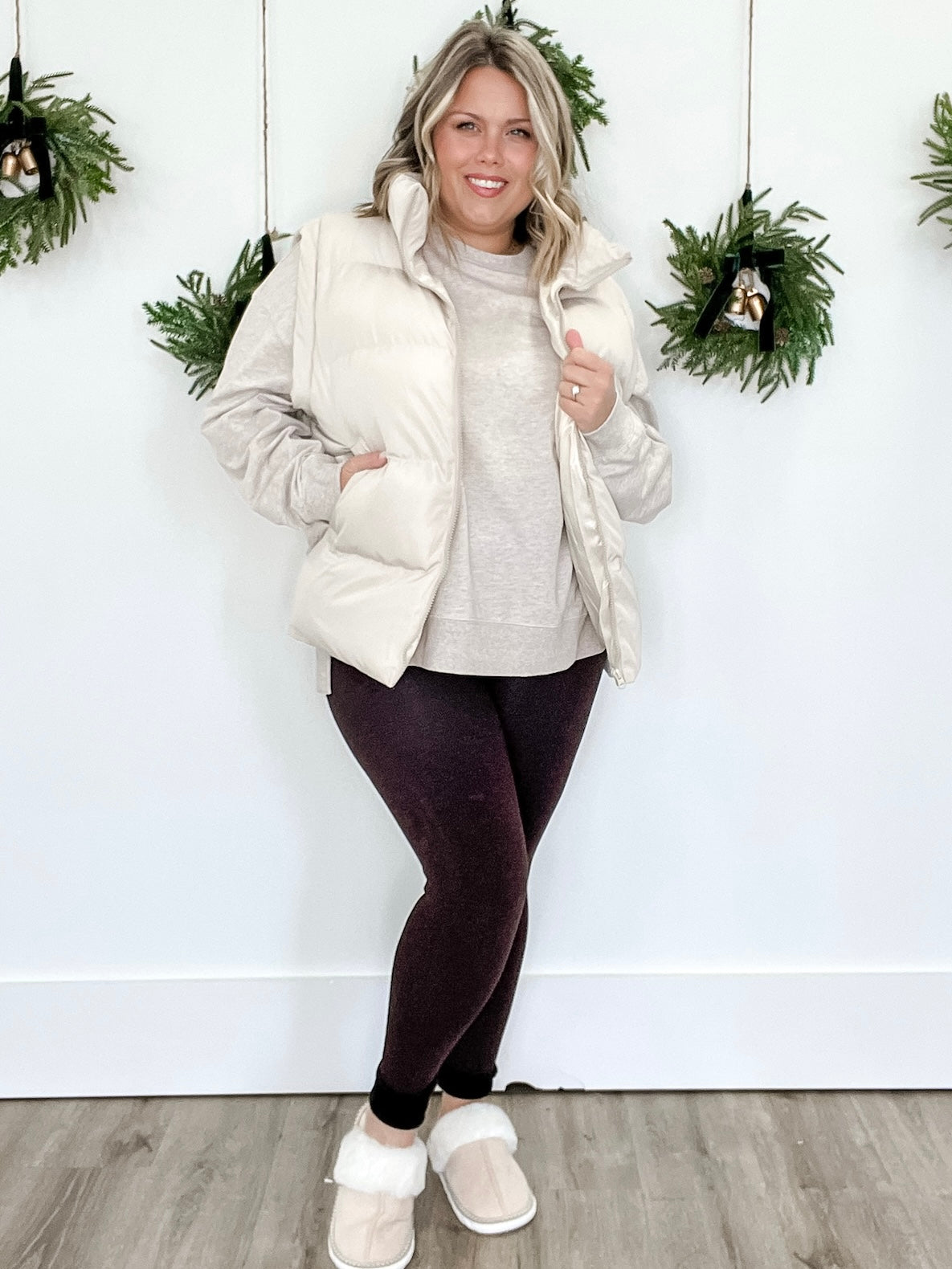 Medium Length Puffer Vest- Cream-Coat & Jackets- Hometown Style HTS, women's in store and online boutique located in Ingersoll, Ontario