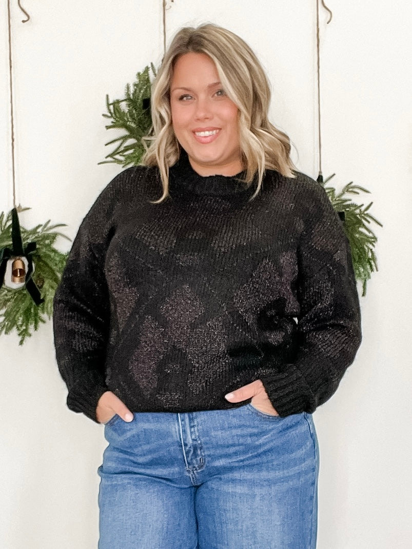 Sandra Knit Pullover - Black/Silver Lurex-sweater- Hometown Style HTS, women's in store and online boutique located in Ingersoll, Ontario