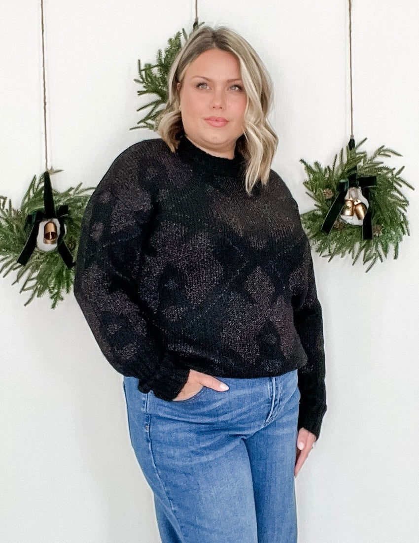 Sandra Knit Pullover - Black/Silver Lurex-sweater- Hometown Style HTS, women's in store and online boutique located in Ingersoll, Ontario