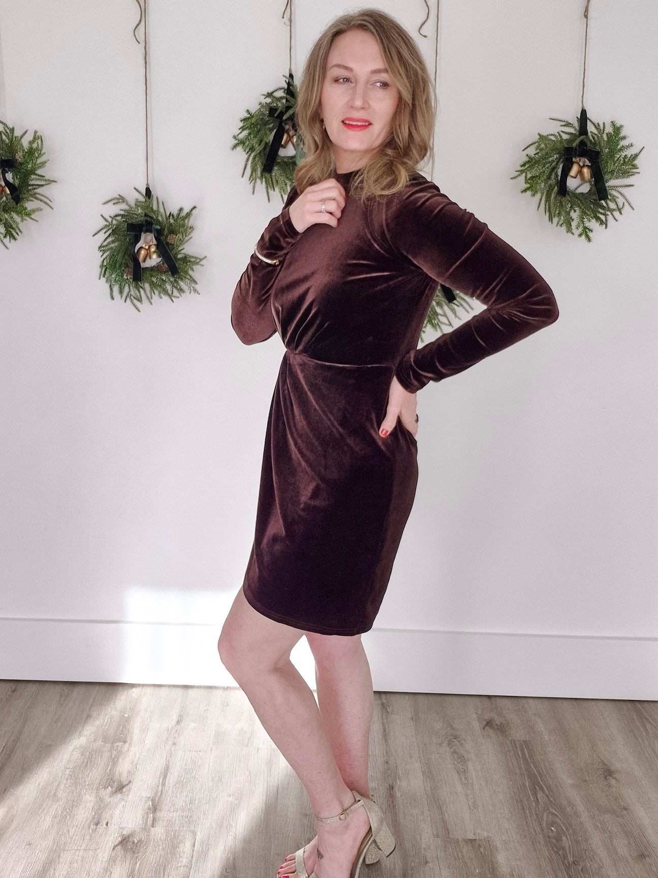 Wrap-Front Bodycon Velvet Mini Dress-Special Occasion Dresses- Hometown Style HTS, women's in store and online boutique located in Ingersoll, Ontario