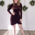 Wrap-Front Bodycon Velvet Mini Dress-Special Occasion Dresses- Hometown Style HTS, women's in store and online boutique located in Ingersoll, Ontario