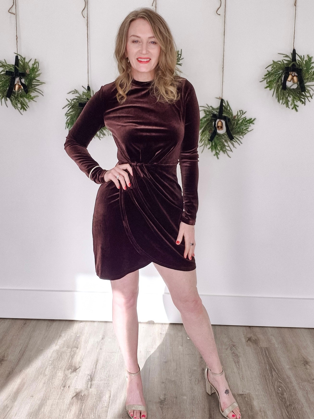 Wrap-Front Bodycon Velvet Mini Dress-Special Occasion Dresses- Hometown Style HTS, women's in store and online boutique located in Ingersoll, Ontario