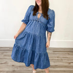 Denim Tiered Midi Dress-dress- Hometown Style HTS, women's in store and online boutique located in Ingersoll, Ontario