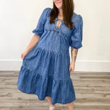 Denim Tiered Midi Dress-dress- Hometown Style HTS, women's in store and online boutique located in Ingersoll, Ontario