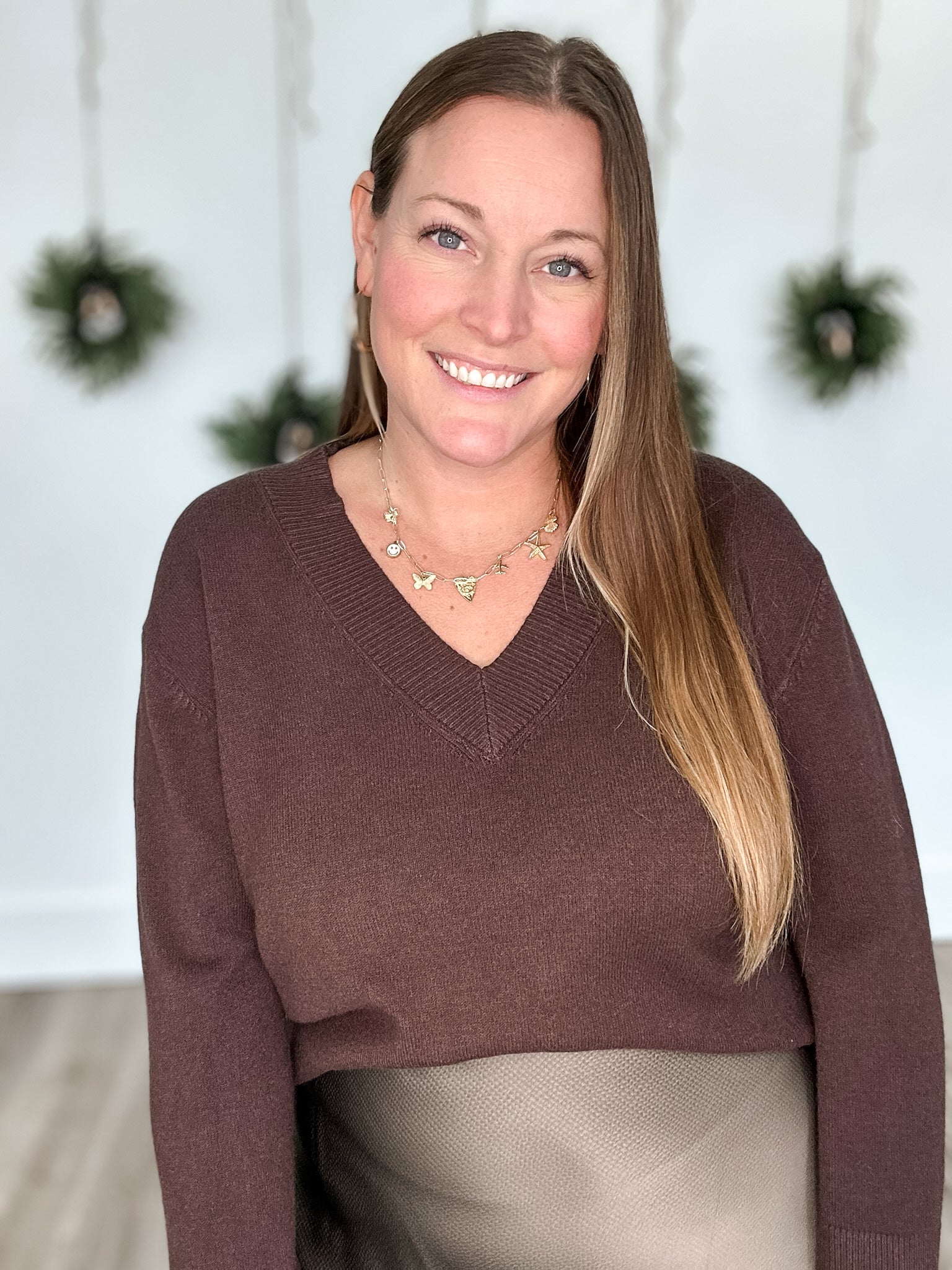 ASCLEPIAS V NECK SWEATER - Chocolate Brown-Sweaters and Cardigans- Hometown Style HTS, women's in store and online boutique located in Ingersoll, Ontario